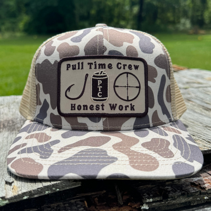 Pull Time™  Patch Hat | Honest Work | Old School Camo Mesh Back